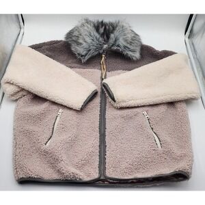 Boundless North Sherpa Full Zip Jacket Womens M Mauve Faux Fur Coldwater Creek